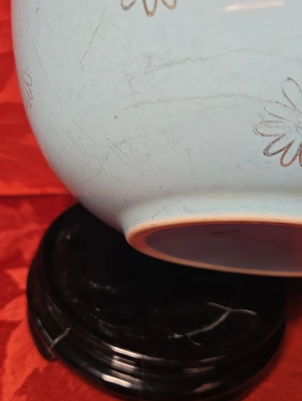 Blue Ceramic Floral Bowl with Gold Rim By Hall's Kitchenware